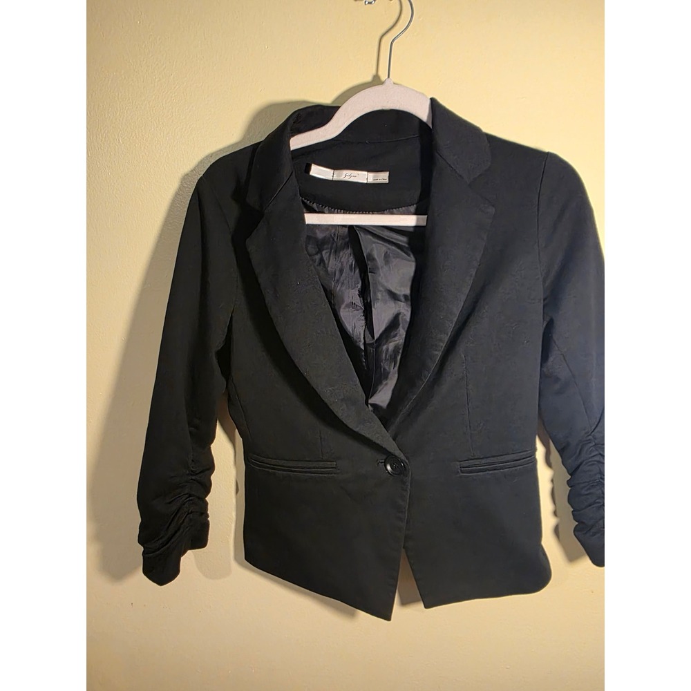 Gibson Black Ruched 3/4 Sleeve Single Button Blazer Petite Small IM8816EP